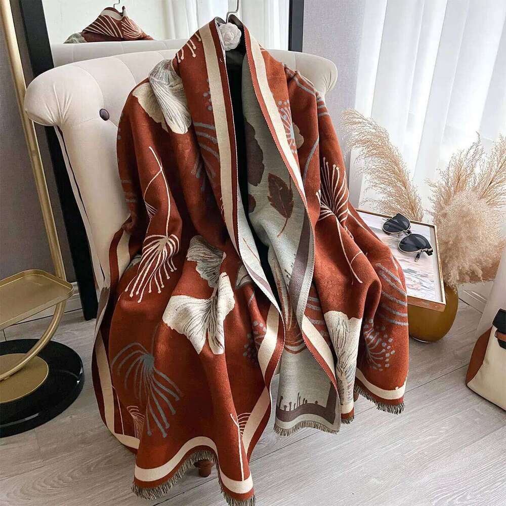 2025 New Winter Warm Cashmere Shawl Fashion Leaf Scarf Women Neckerchief Pashmina Head Scarves Wrap Femal Poncho Echarpe Bandana Z260226