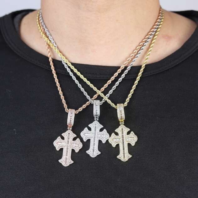 European and American New Two-tone Cross Zircon Hip-hop Personality Jewelry Men's Pendant Necklace Trend