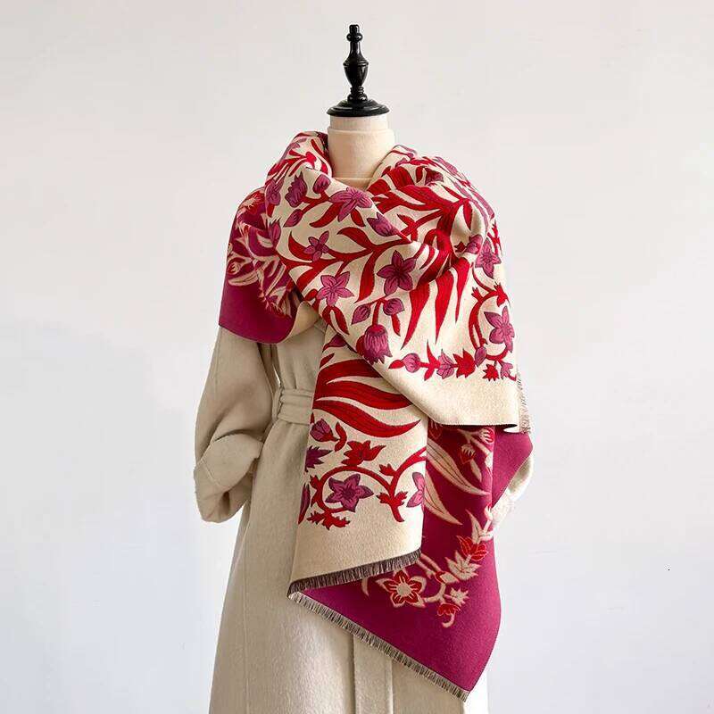 Elegant Women's Floral Jacquard Pashmina Shawl - Winter Thick Warm Double-Sided Tassel Design Coldproof Windproof Blanket Scarf Z260226