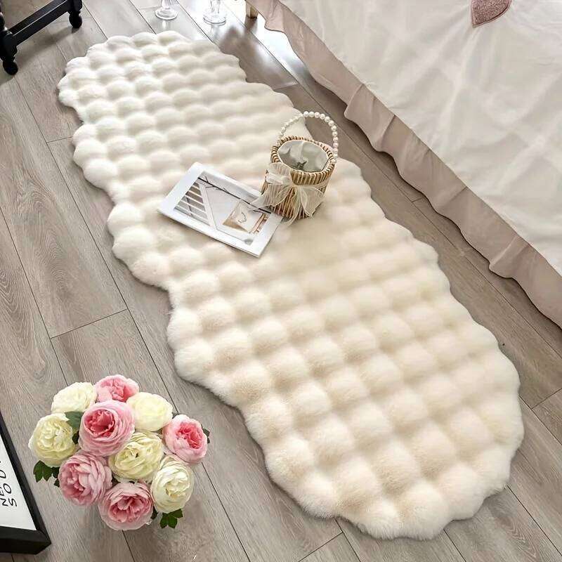Oval Plush Carpet Soft Imitation Rabbit Fur Mat Comfort Bedside Rug Warm Winter Sofa Chair Cushion Living Room Home Decor H260226