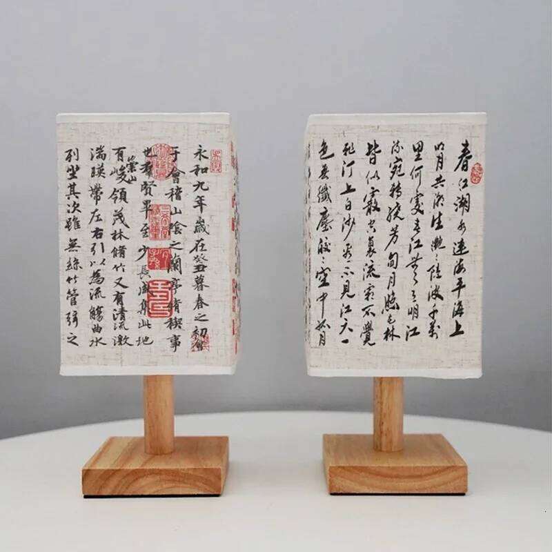 LED Decoration Table Lamps Simple Chinese Style Dimmable Plug Night Light Fabric Lampshade Square Bedroom Bedside Desk Lights Z260227