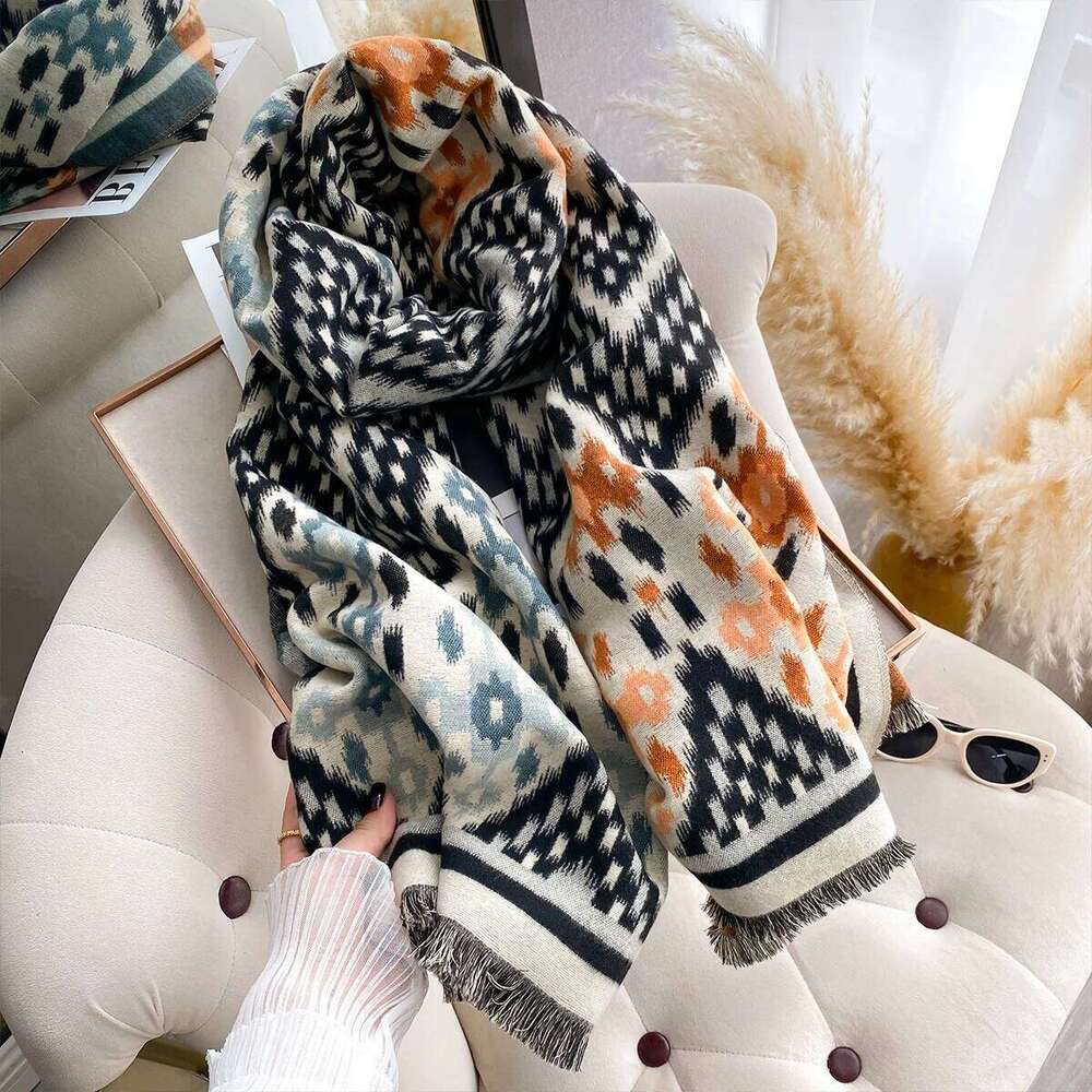 Women New Two Sided Print Imitation Cashmere Scarf Soft Warm Pashmina Shawl Autumn Winter Coldproof Windproof Blanket Z260226