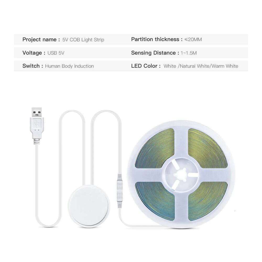 5V Motion Sensor LED Light COB Led Strip USB Powered Penetrate Wooden Switch Lights Room Decor Human Body Induction Lamp Z260226