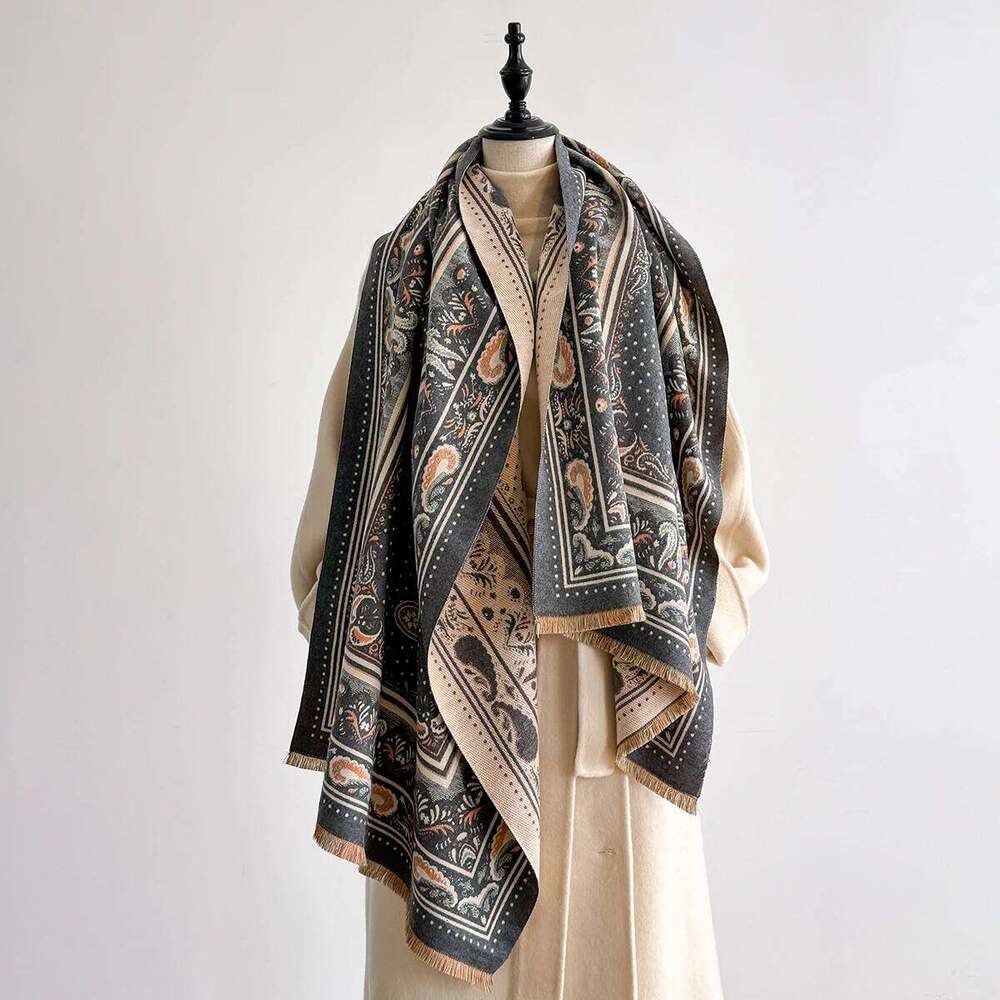 Women's Faux Cashmere Winter Scarf - Paisley Patterned Thick Warm Blanket Scarf, Fashionable & Luxurious Cashew Flower Scarves Z260226