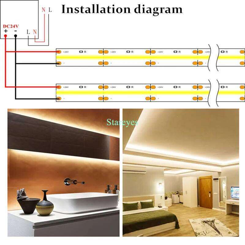 COB Strip 320 480 LED/m 5m 10m 12V 24V High Density Flexible FOB FCOB Led Light RA 90 LED Tape Rope Linear Dimmable Z260226