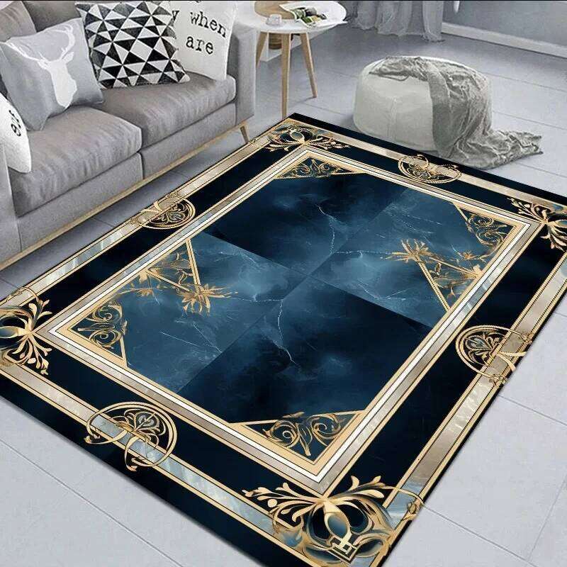 Black Gold Marble Carpet for Living Room Decorations Sofa Table Large Area Rugs Hallway Balcony Long Floor Mat Anti-slip Doormat H260226