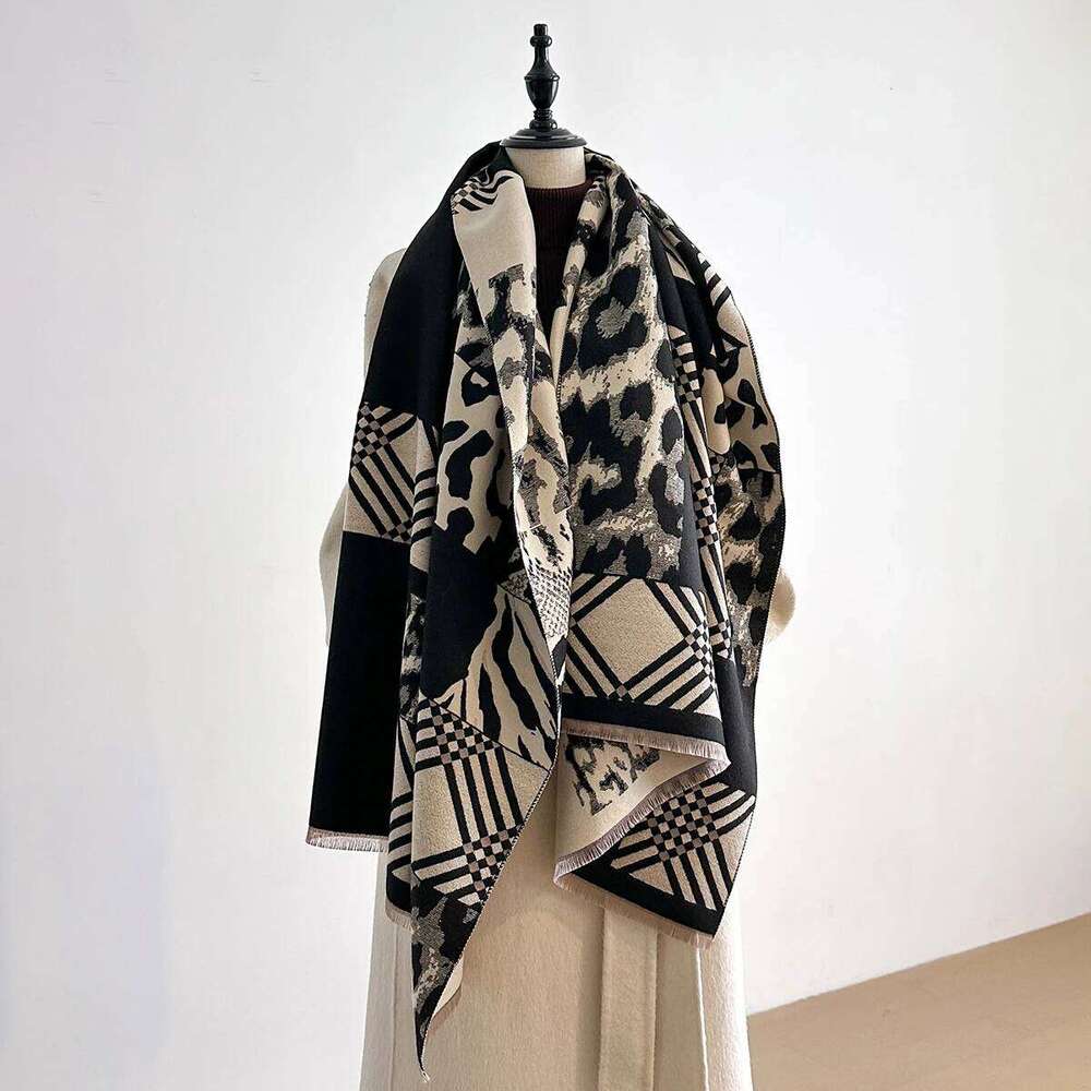Women's Leopard Print Pattern Scarf, Pashmina Shawls, Lady Wraps, Thick, Warm, Cashmere, Imitation, Female, Winter Z260226