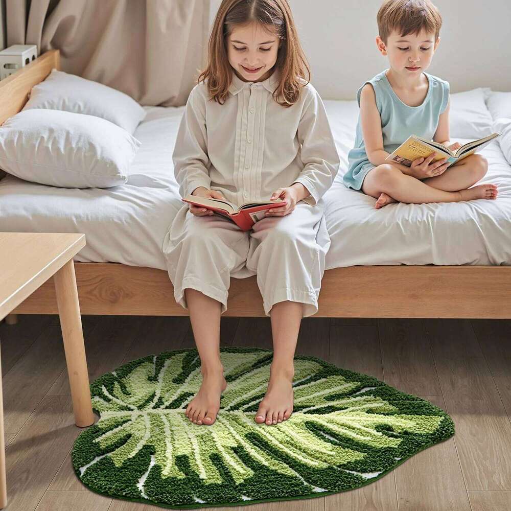 VIKAMA Cute Green Leaf Plants Water Absorbing Machine Washable Shower Carpet Bathroom Bedroom Home Decoration H260226