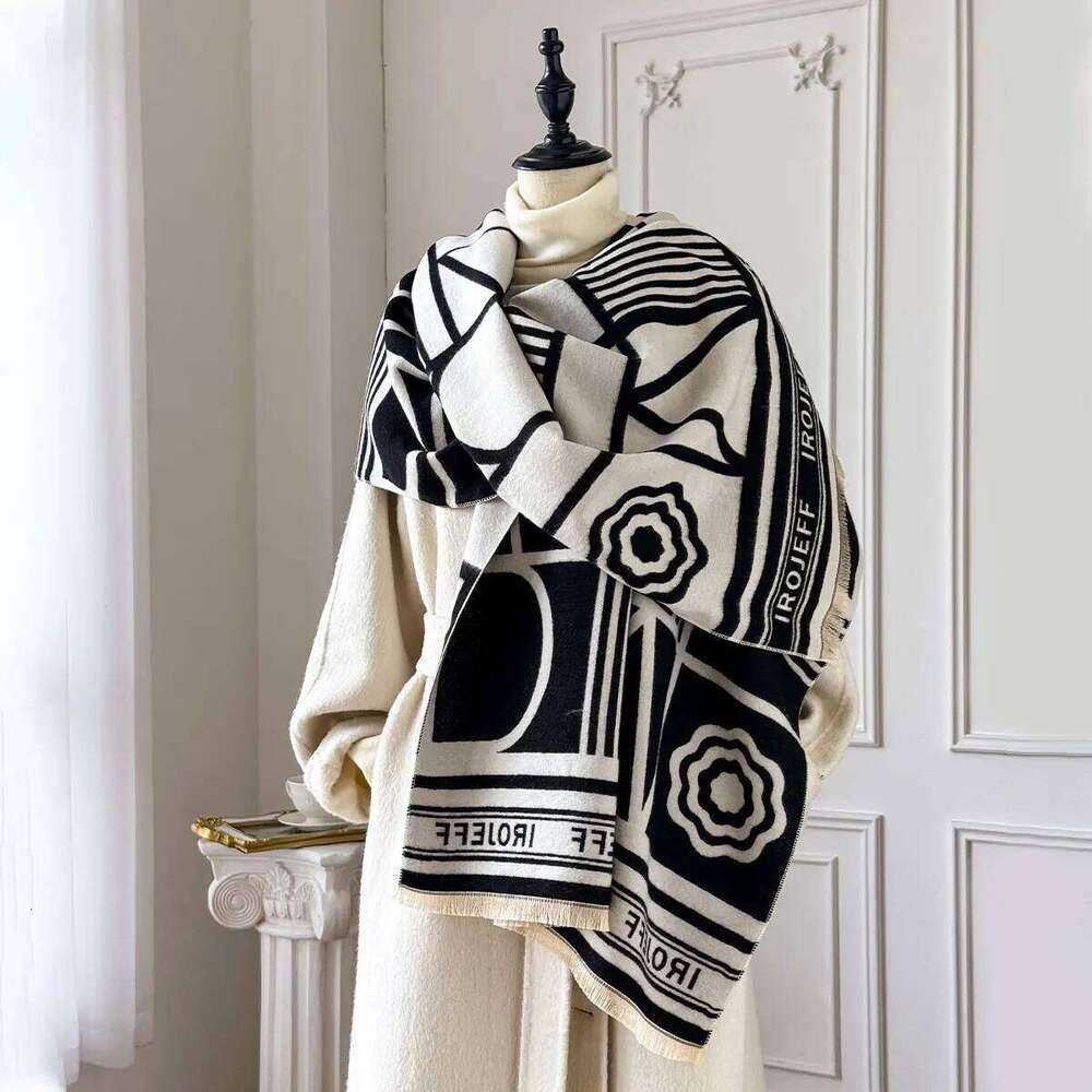 2025 New Brand Elegant Two-Sided Geometric Jacquard Pashmina Scarf - Soft Warm Fringe Shawl, Winter Coldproof Windproof Blanket Z260226