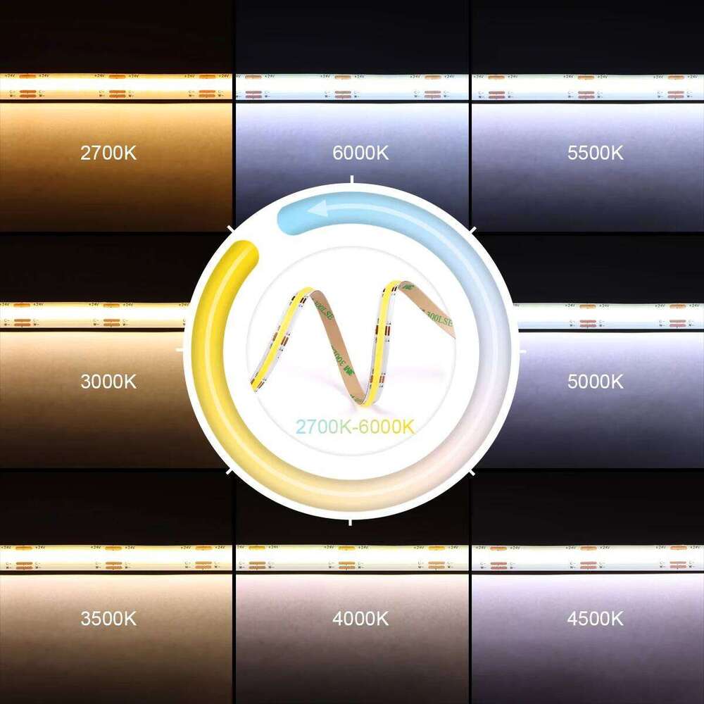 2700K - 6500K Changeable Linear Dimmable CCT COB LED Strip Light 608LEDs/M High Density Flexible Diode Tape Lamp 3M 5M 12V 24V Z260226