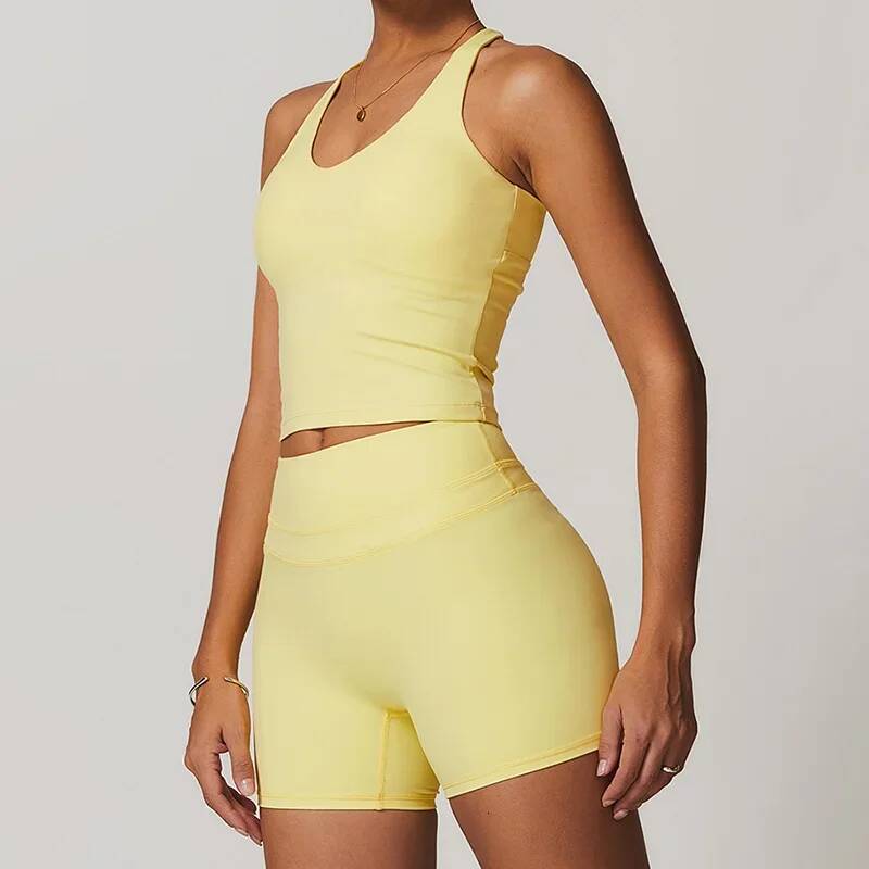 Sports Vest + Shorts 2PCS Set Gym Workout Leggings Sportswear Women Fitness Outfit Running Bra Sets Womens Yoga Suit dongdumaoyi