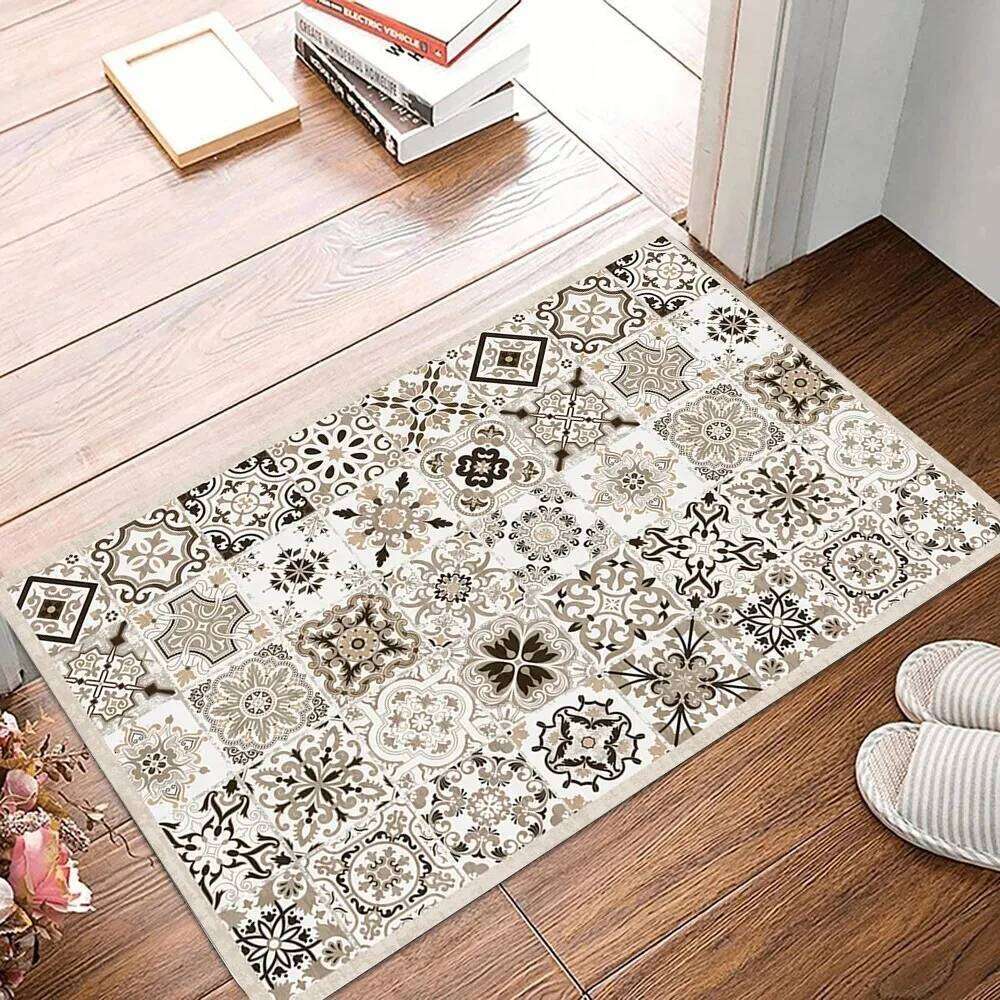 VIKAMA Flannel Carpet BOHO Persian Vintage Entry Door Mat Entryway Small Rug Non-slip Washable Dirty Resistant Home Decor H260226