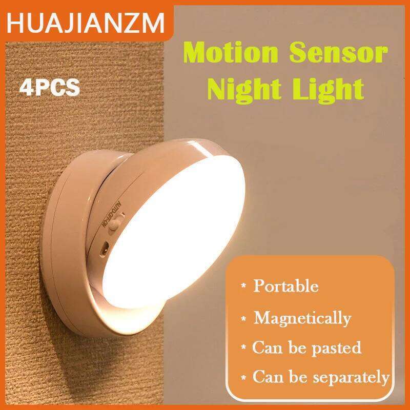 4PCS Night USB Motion Sensor Charging Round Energy-saving Led Lamp Bedroom Light Corridor Home Bathroom wall night lights Z260227