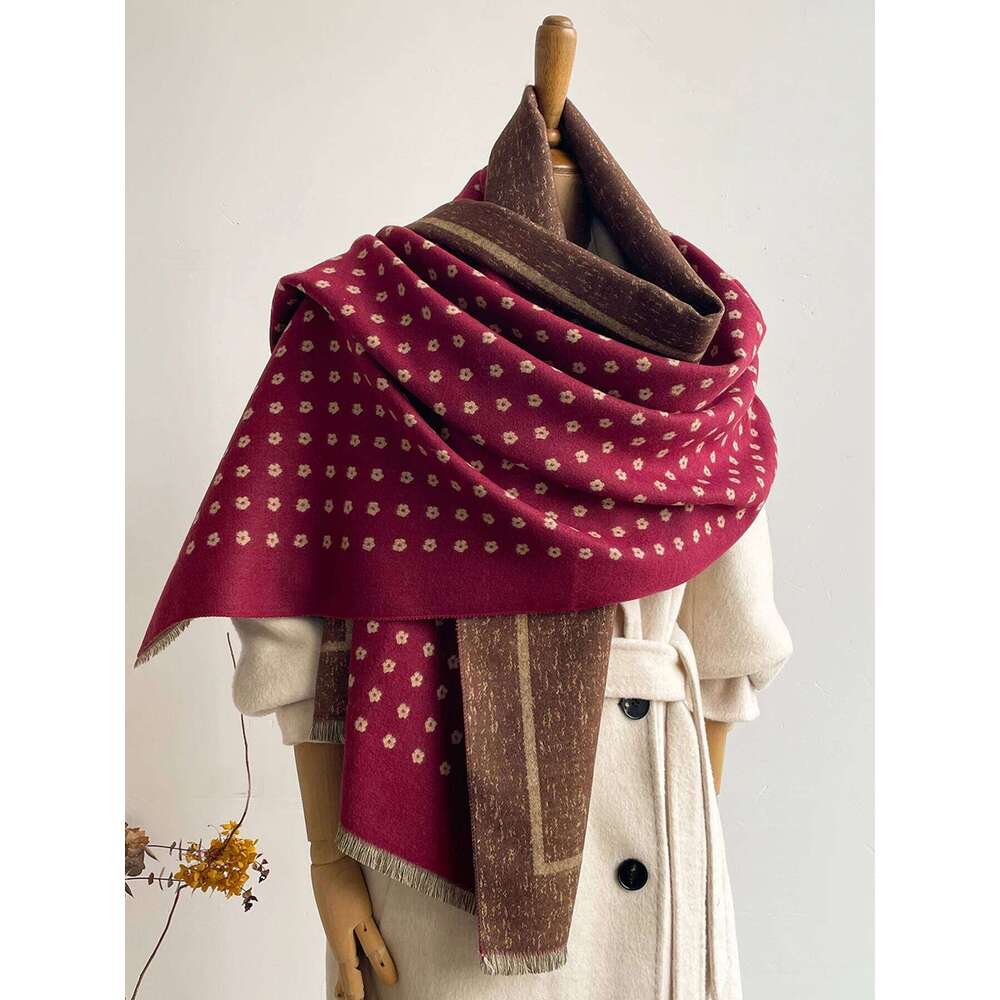Women's Warm Faux Cashmere Shawl Autumn Winter Jacquard Scarf Wrap Functional Neck Protection Blanket Style Z260226