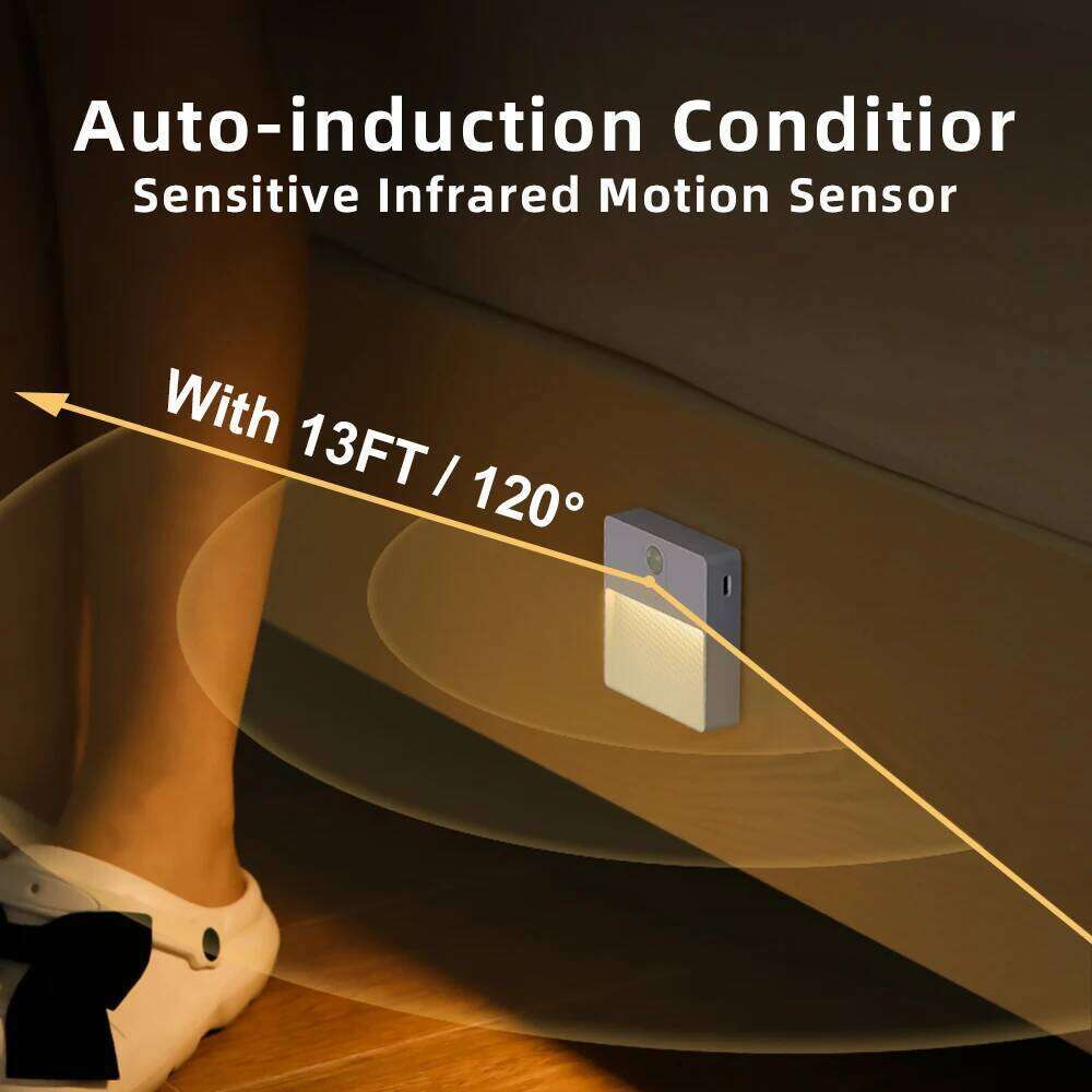 Motion Sensor Led Usb Charging Square Lamp for Bedroom Kitchen Stair Hallway Wardrobe Cupboard Lighting RGB Night Light Z260227