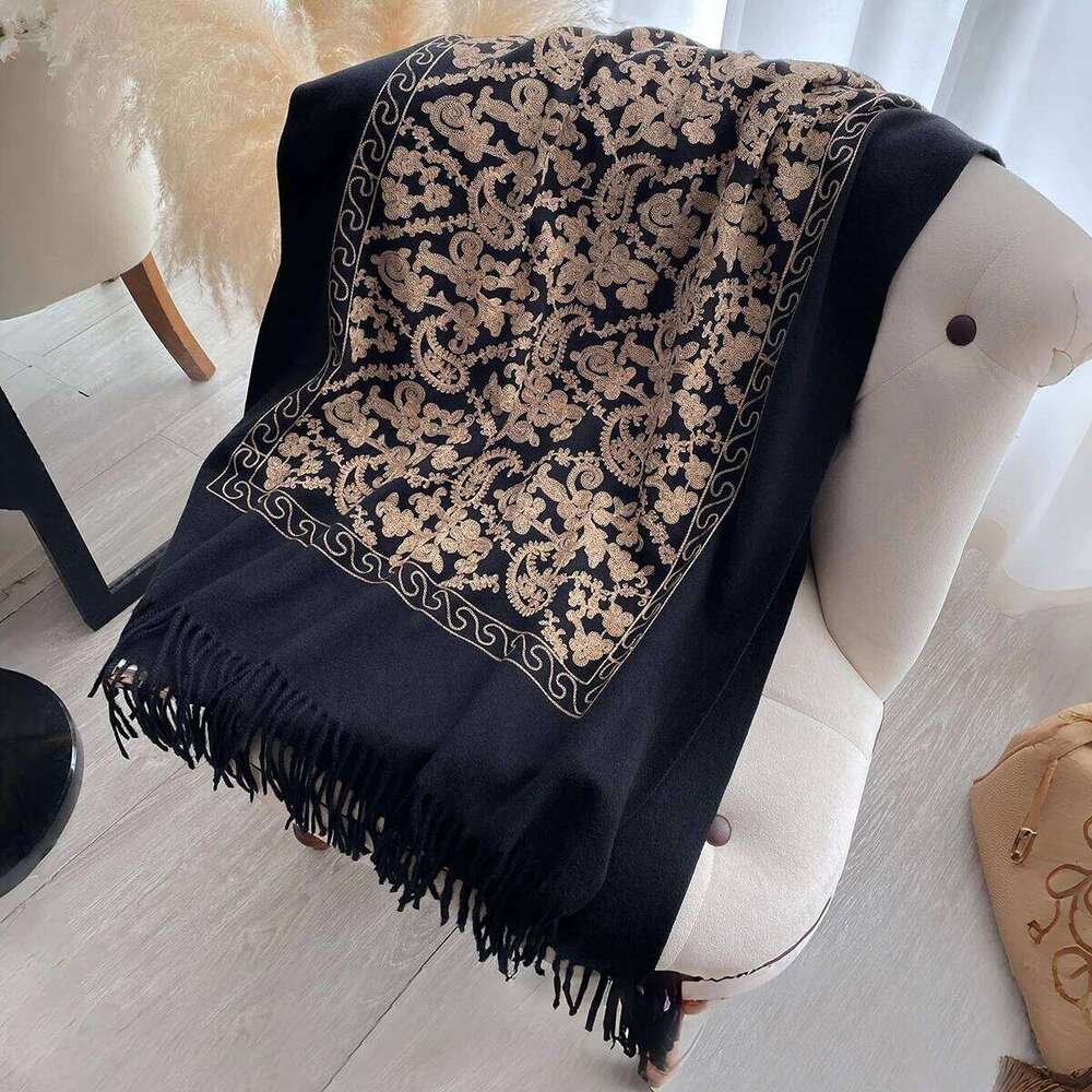 Luxury Design Winter Embroidery Cashmere Scarves High Quality Women Thicken Tassels Wrap Shawl Ladies Warm Wool Pashmina Scarf Z260226