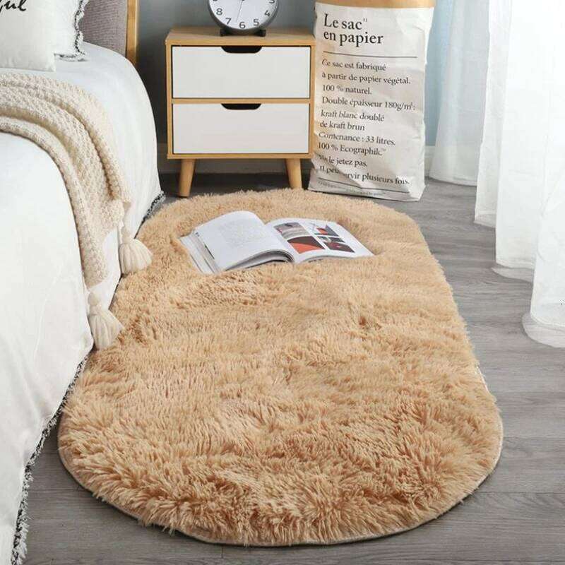 VIKAMA Oval Soft Silkly Plush Carpet Modern Home Decor Living Room Sofa Coffee Table Floor Rug Girl Bedroom Foot Mat H260226
