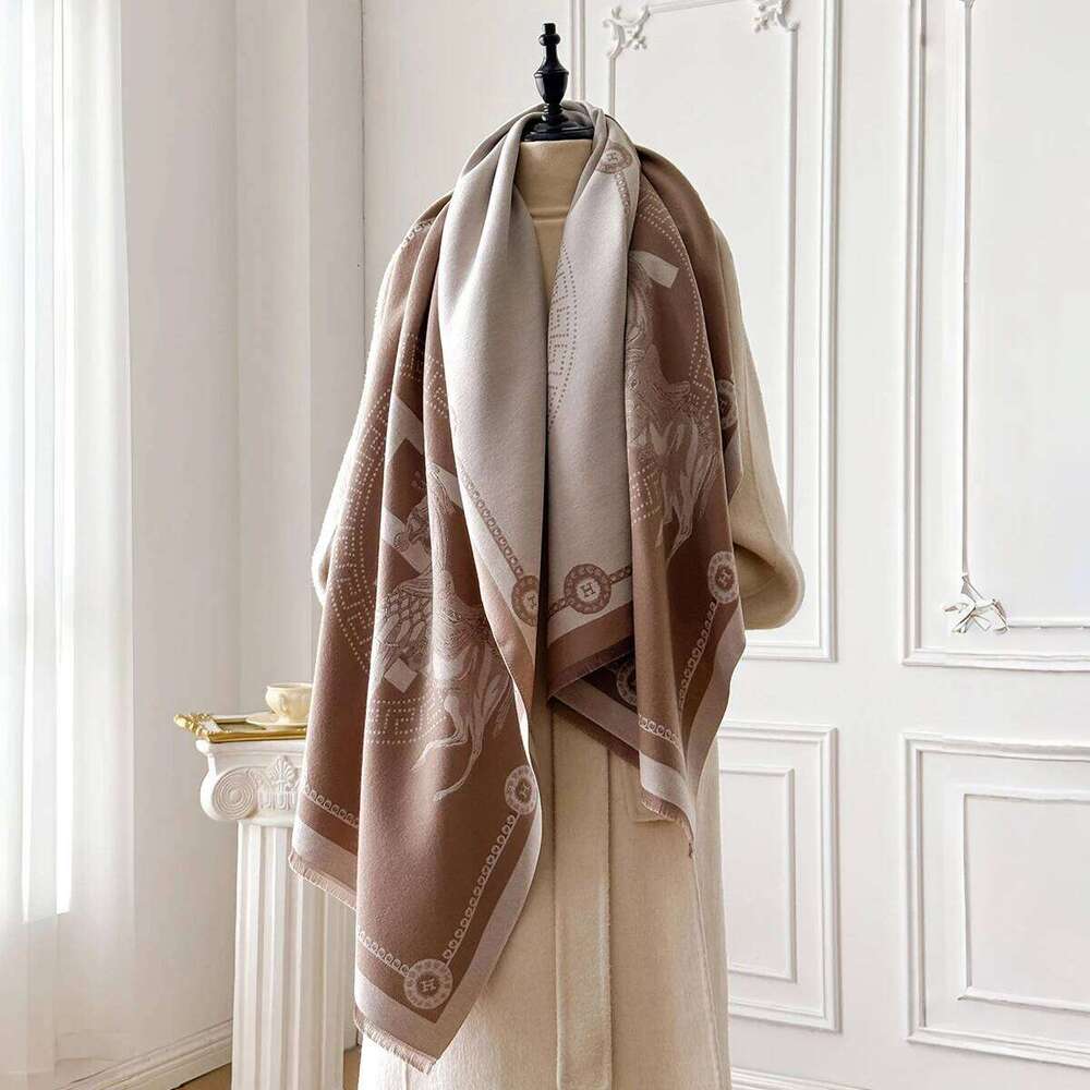 2025 New Women's Horse Print Faux Cashmere Fall Winter Thickened Fashion Warm and Versatile Scarf Shawl Z260226