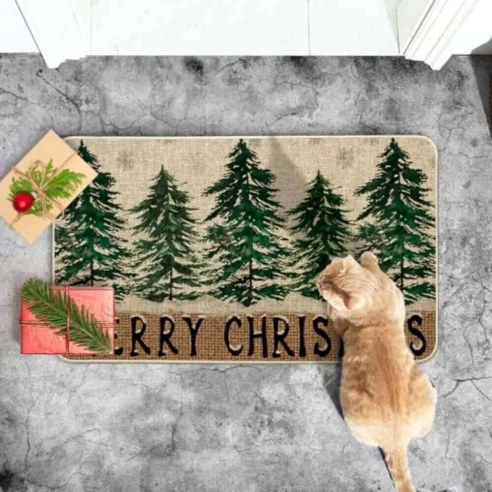 Merry Christmas Tree Design Entrance Bathroom Door Mats Non-Slip & Dirt-Proof Festive Carpet Home Decor Rug H260226