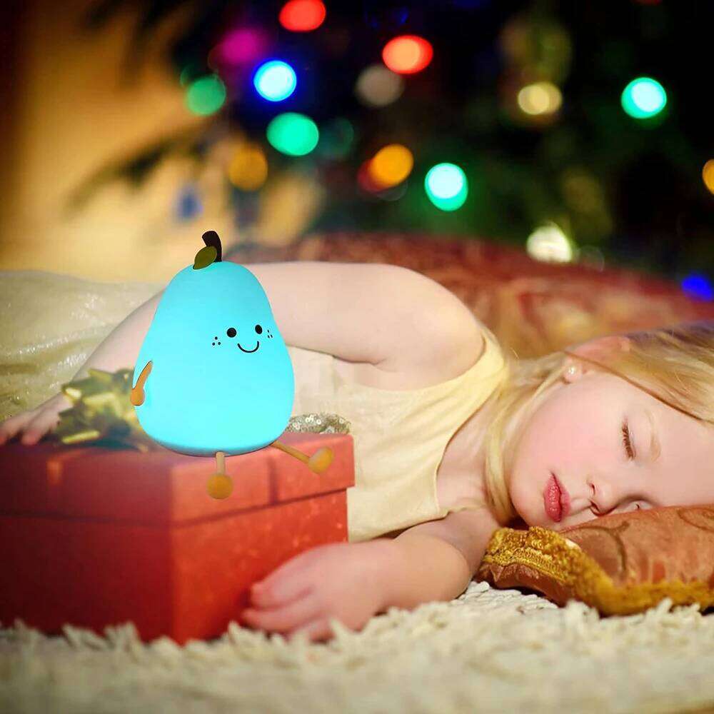 LED Pear Fruit Night USB Rechargeable Dimming Touch Silicone Nightlights Bedroom Bedside Decoration Couple Gift Boby Light Z260227