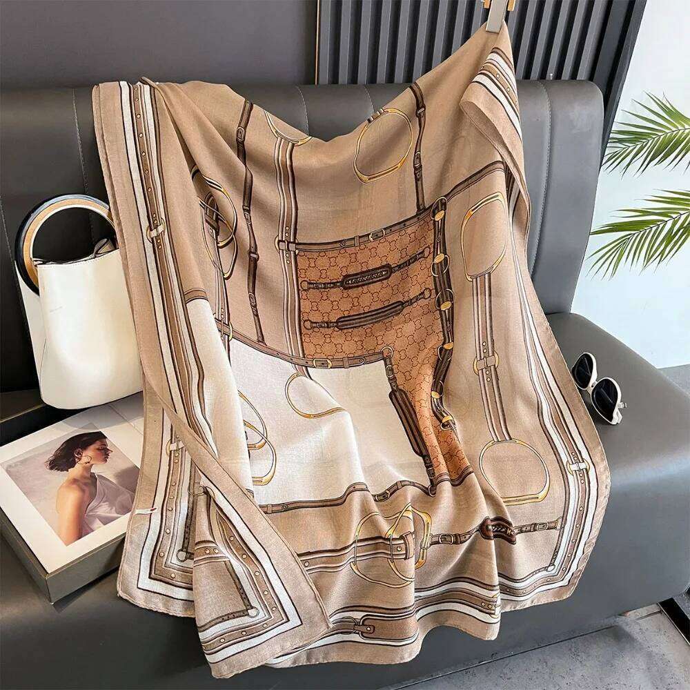 180x85cm Chain Print Scarf - Women's Autumn/Winter Cotton Hemp Warmth-Supportive Sun Protection Wraparound Neck Cover Z260226