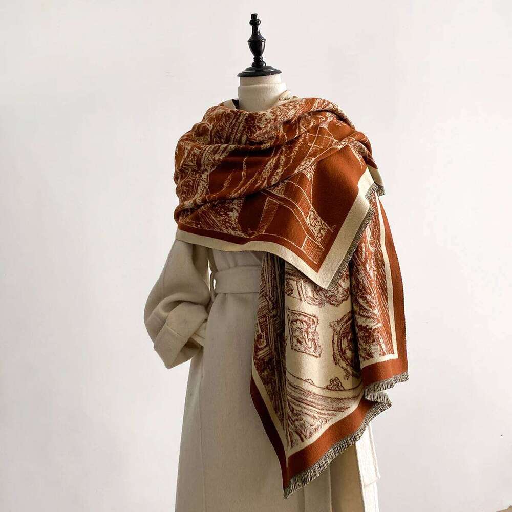 New Luxury 2-Sided Imitation Cashmere Scarf - Ultra Soft Women's Winter Thickened Jacquard Wrap Shawl with Stylish Patterns Z260226