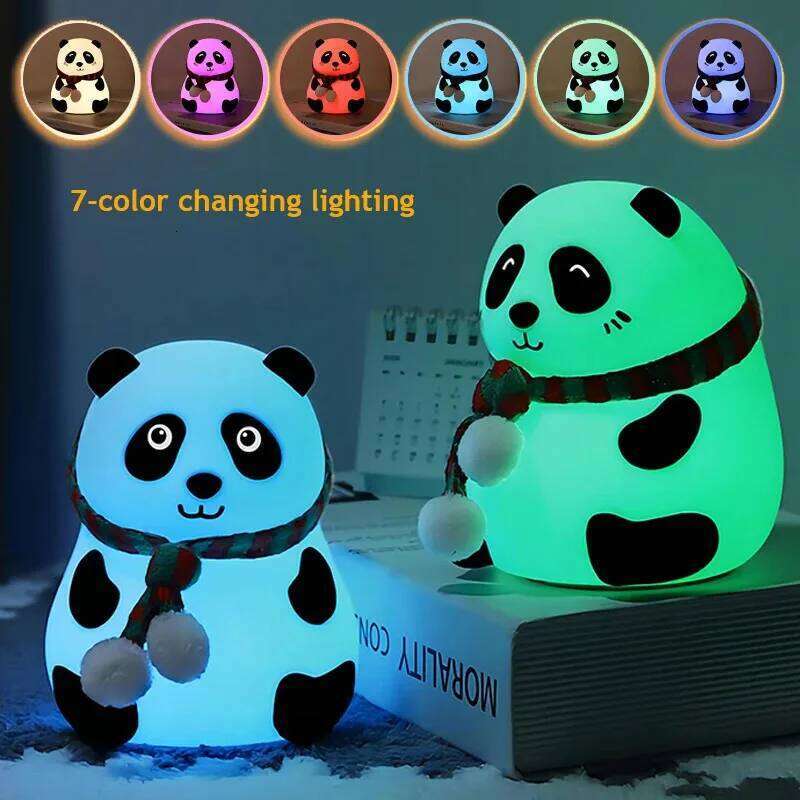 Cute Panda Night Light Silicone Nursery Sleeping Touch Control Nightlights USB Rechargeable Table Lamp for Baby Child Z260227