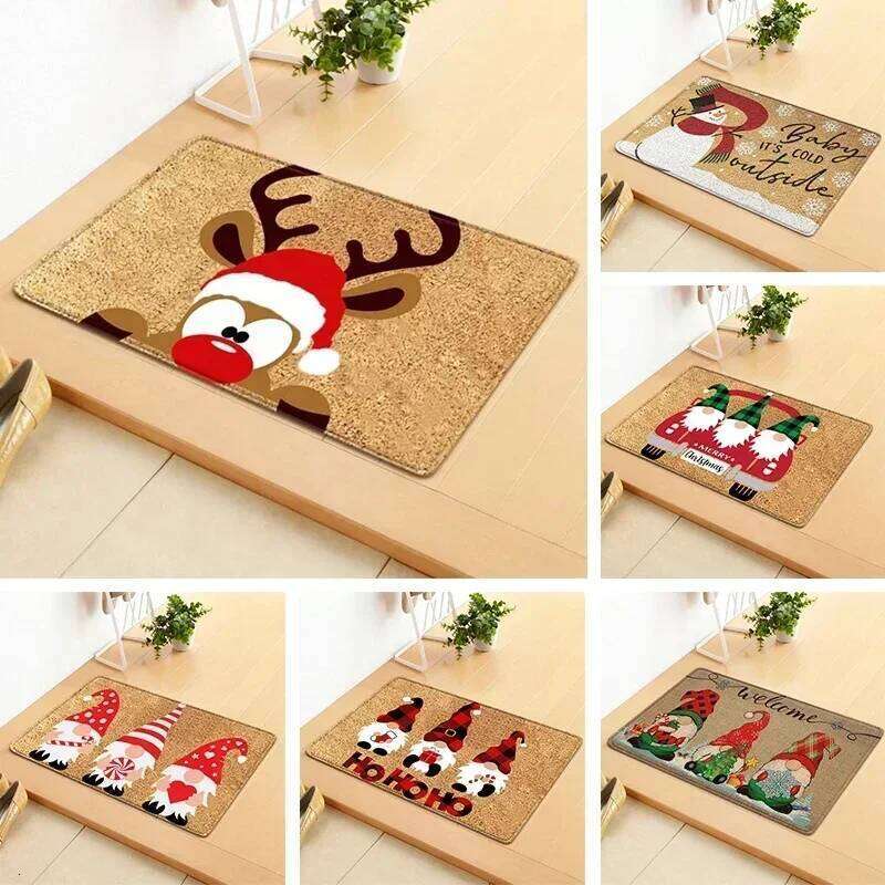 VIKAMA Merry Christmas Welcome Doormat Winter Non-Slip Rubber Backed Floor Mat for Home Indoor Outdoor Entrance Decoration H260226