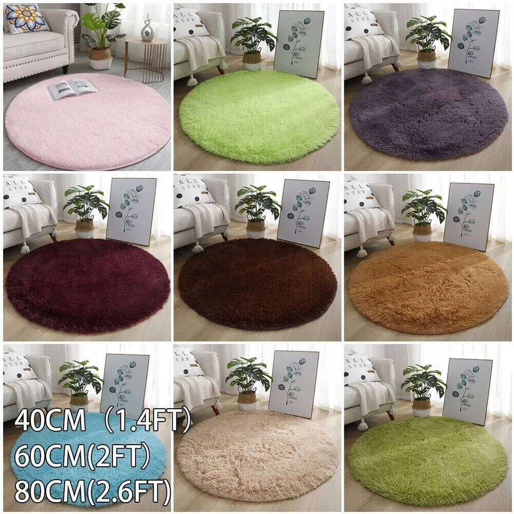 1pc Anti-Slip Rugs Large Shaggy Rug 40/60/80cm Super Soft Round Mat Living Room Bedroom Carpet Multi Color Select For Home Decor H260226