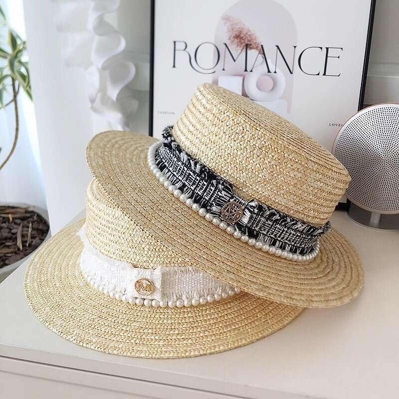 Summer women's sun hat Pearl-decorated straw cap Suitable for breakfast and afternoon tea occasions