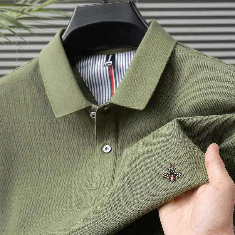 Men's Shirt Bee Embroidery Polo Multi-color Options Waffle Texture Fabric For Breathability Lapel Button Design Suitable For Business Commute Clo