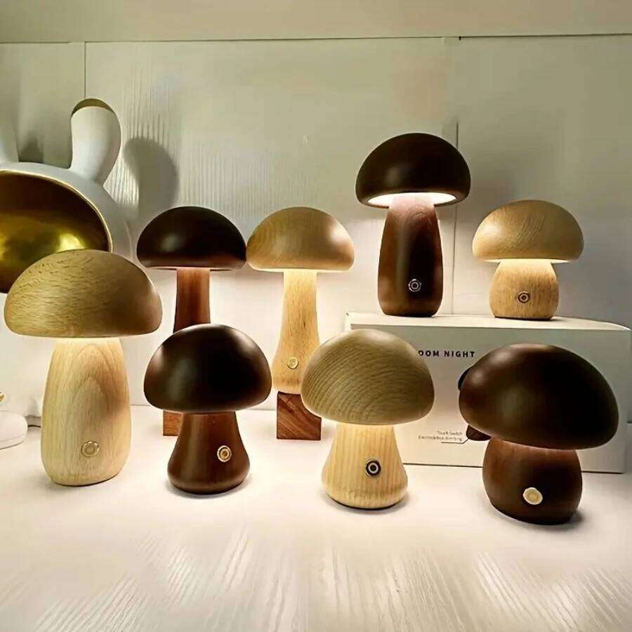 Led Light Touch Switch Wood Dimmable Mushroom Table Lamp For Bedroom Sleeping Night Lamps Z260227