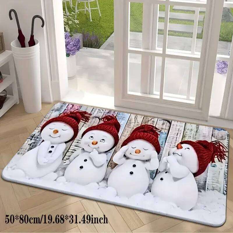 VIKAMA Christmas Cute Snowman Doormat Comfortably Soft and Warm Non-Slip Entrance Hallway Mat Kitchen Rug Home Decor H260226