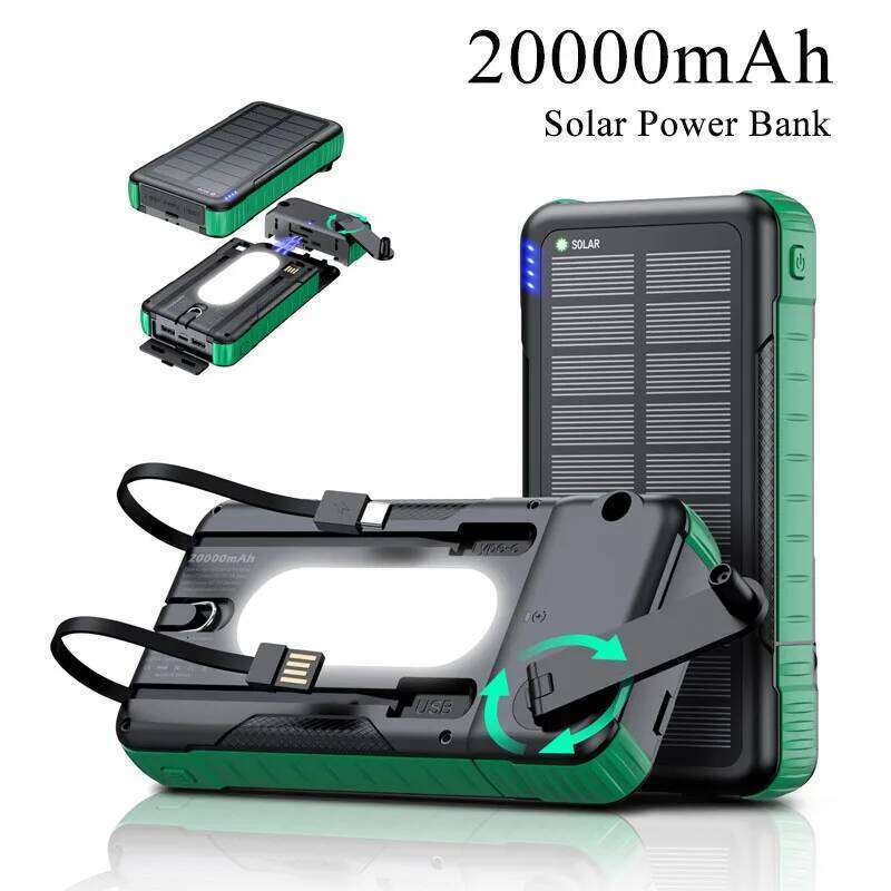 Hand Crank Solar Power Bank 20000mAh Waterproof Portable Charger Powerbank for iPhone 16 15 External Spare Battery H260227