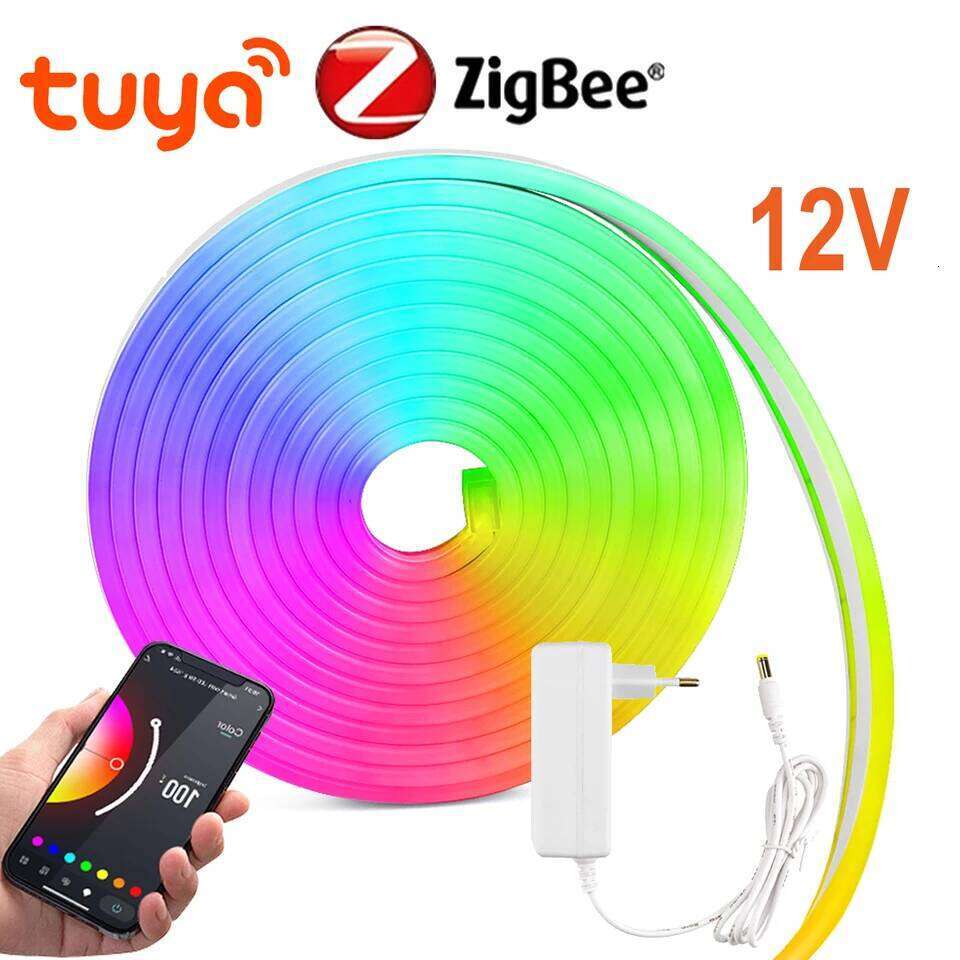 DC12V 1M 2M 3M 4M 5M RGB Neon LED Strip Ligts with Zigbee 3.0 Smart Wifi Controller Tuya Switch Home Decoration Silica Gel -EU Z260226