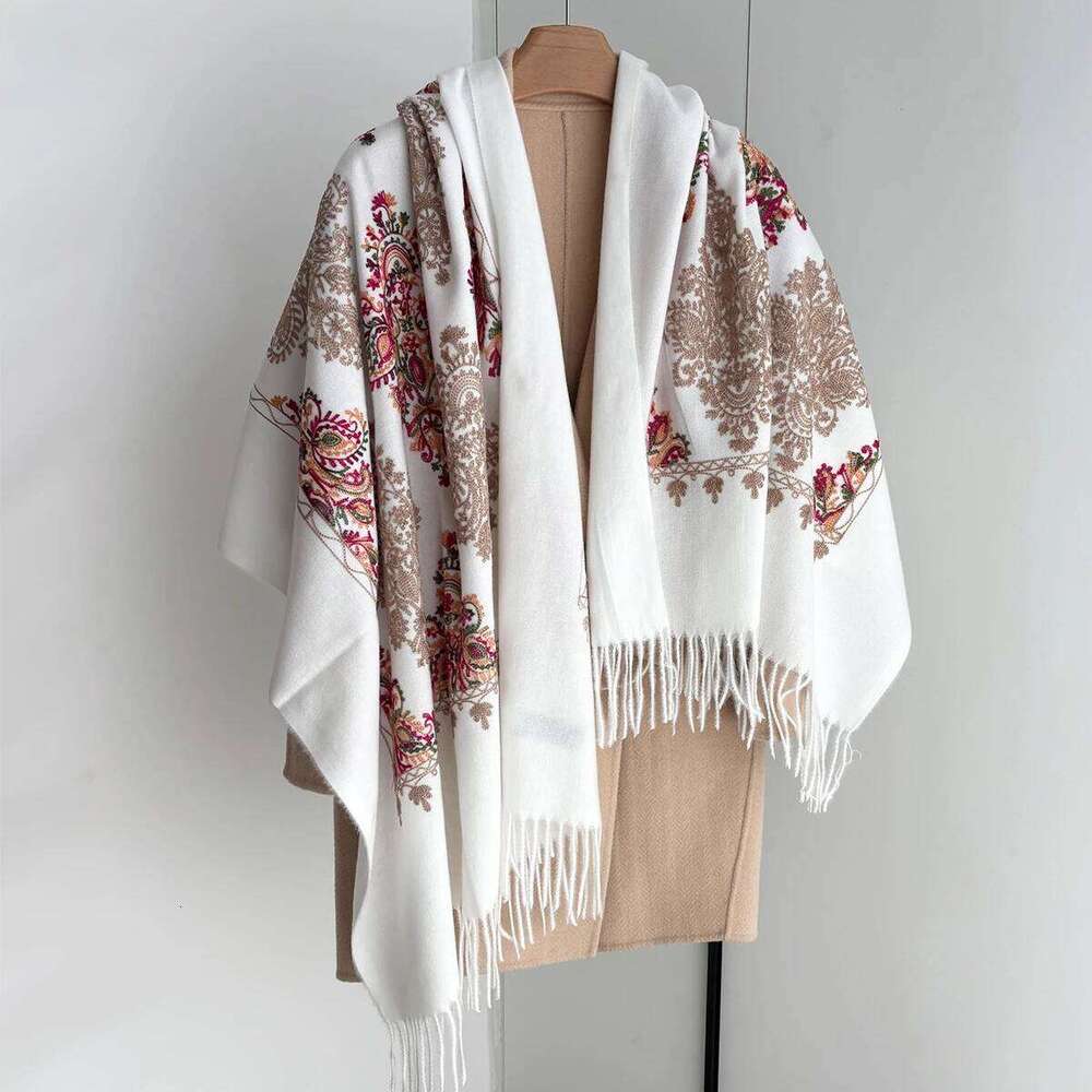 Floral Warm Scarf Women Faux Cashmere Shawl Wrap Thickened Pashmina Tassel Perfect for Outings Stylish Winter Blanket Z260226