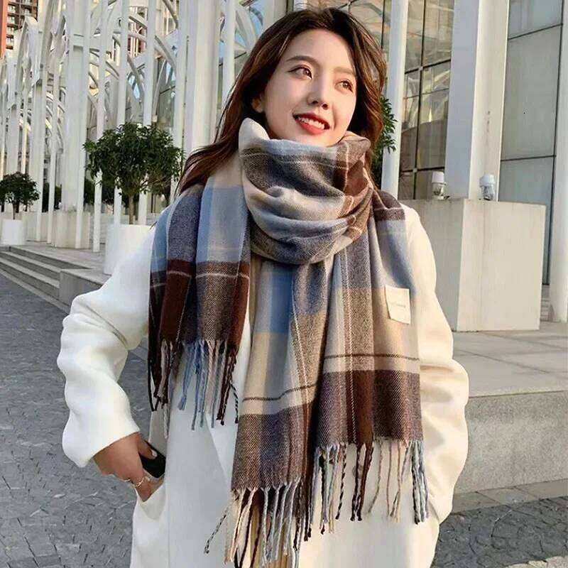 New Checkered Women's Winter Scarves Cashmere Woman Ladies Scarf Warm XWJ10 Z260226