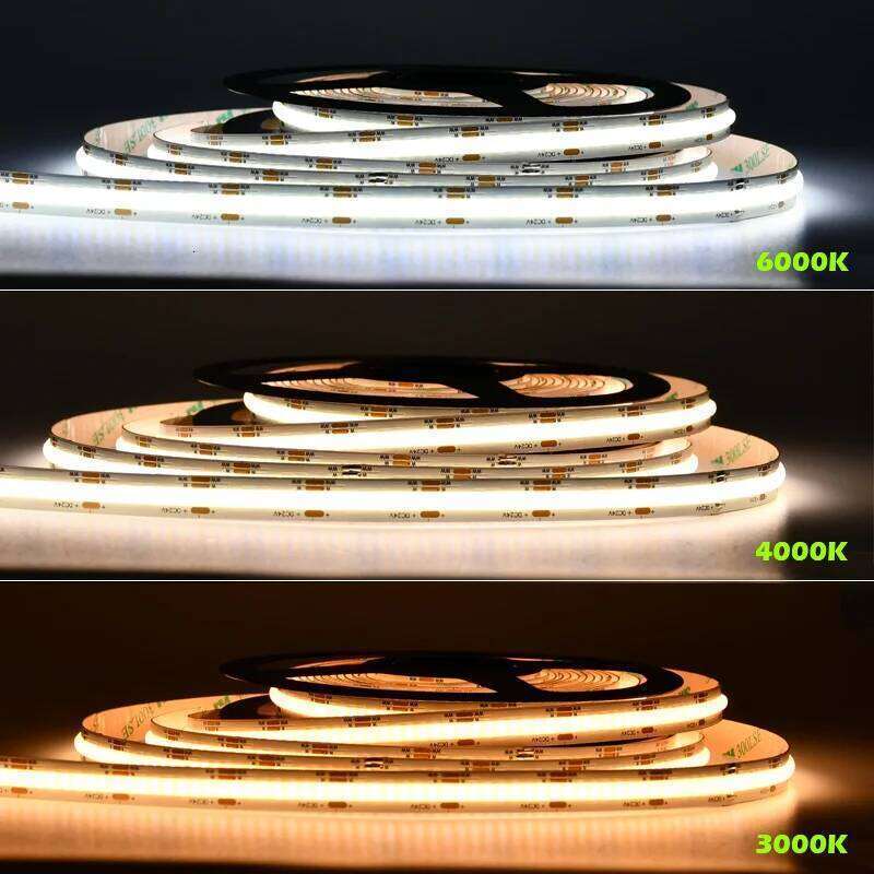 COB CCT LED Light Strip 608LEDs Flexible FOB 10mm Tape Lights RA90 Warm White Linear Dimmable 24V Color Temperature Adjustable Z260226