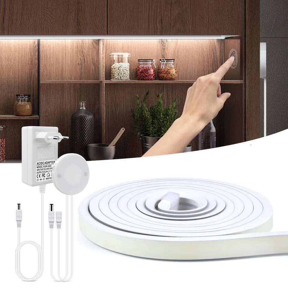 220V To 24V High Power COB Neon LED Strip Lights With Penetrating Touch Sensor Switch EU Plug Hand Waving Motion Kitchen Lamp Z260226