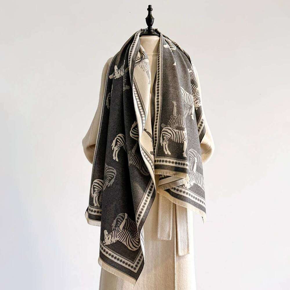 Luxury Warm Cashmere Poncho Shawl Scarf Zebra Print Thick Pashmina Winter Blanket Wrap Casual Hijab Stole for Women Z260226