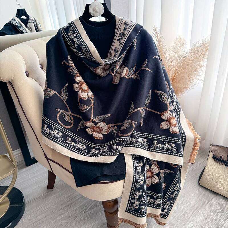 NEW Brand Women Two-Sided Print Imitation Cashmere Soft Warm Pashmina Shawl Winter Coldproof Windproof Blanket Scarf Z260226
