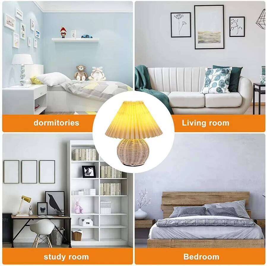 LED Fabric Pleated Lampshade Light Retro Rattan Strip USB PLUG Bedroom Bedside Desk Lamp Indoor Home Decoration Lighting Z260227