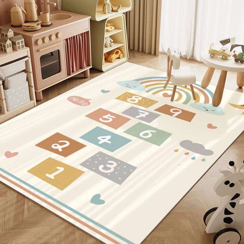 VIKAMA Cartoon Rainbow Crystal Velvet Carpet Children's Crawl Living Room Full Spread Bedroom Play Mat Home Decor H260226