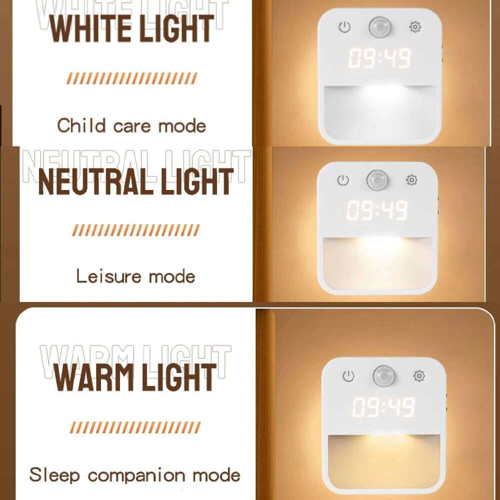 Motion Sensor LED Night with Time Display EU and US Socket Plug-in Wall Lamp Smart Sensing Light for Hallway Stair Bedroom Z260227