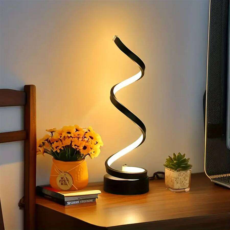 Modern LED table light with USB - adjustable brightness, warm white light, spiral design, suitable for bedroom, living room, off Z260227