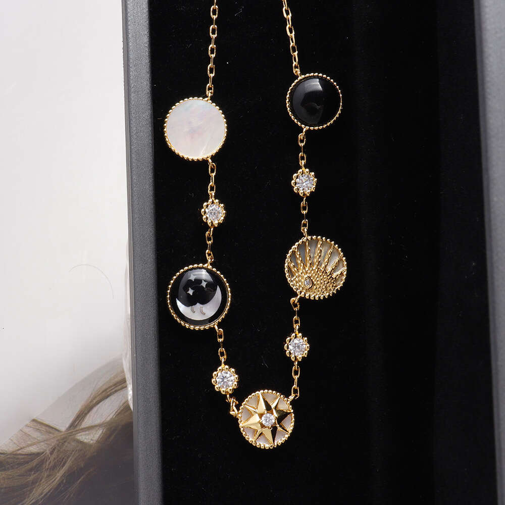 Black Agate and White Shell Necklace Designer Moon Compass Women's Necklace Niche Designer Octagonal Star Jewelry