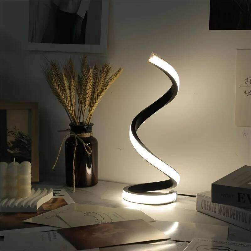 Modern LED table light with USB - adjustable brightness, warm white light, spiral design, suitable for bedroom, living room, off Z260227