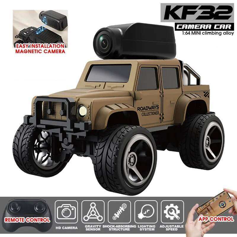 KF32 1:64 RC Mini Climbing Car With LED Light and HD Camera Radio Remote Control Cars Alloy Toy For Kids Christmas Holiday Gifts H260227