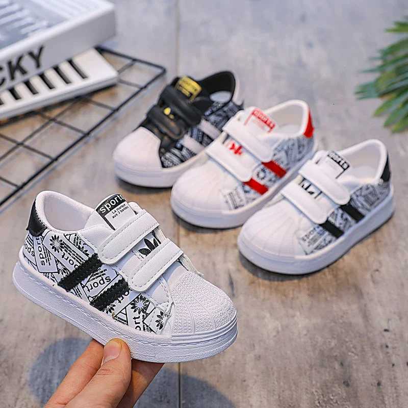 Kids Sneakers Shell Toe Graphic Print Dual Velcro Non-slip Breathable Casual Outdoor Shoes for Boys Girls ToddlersT260227