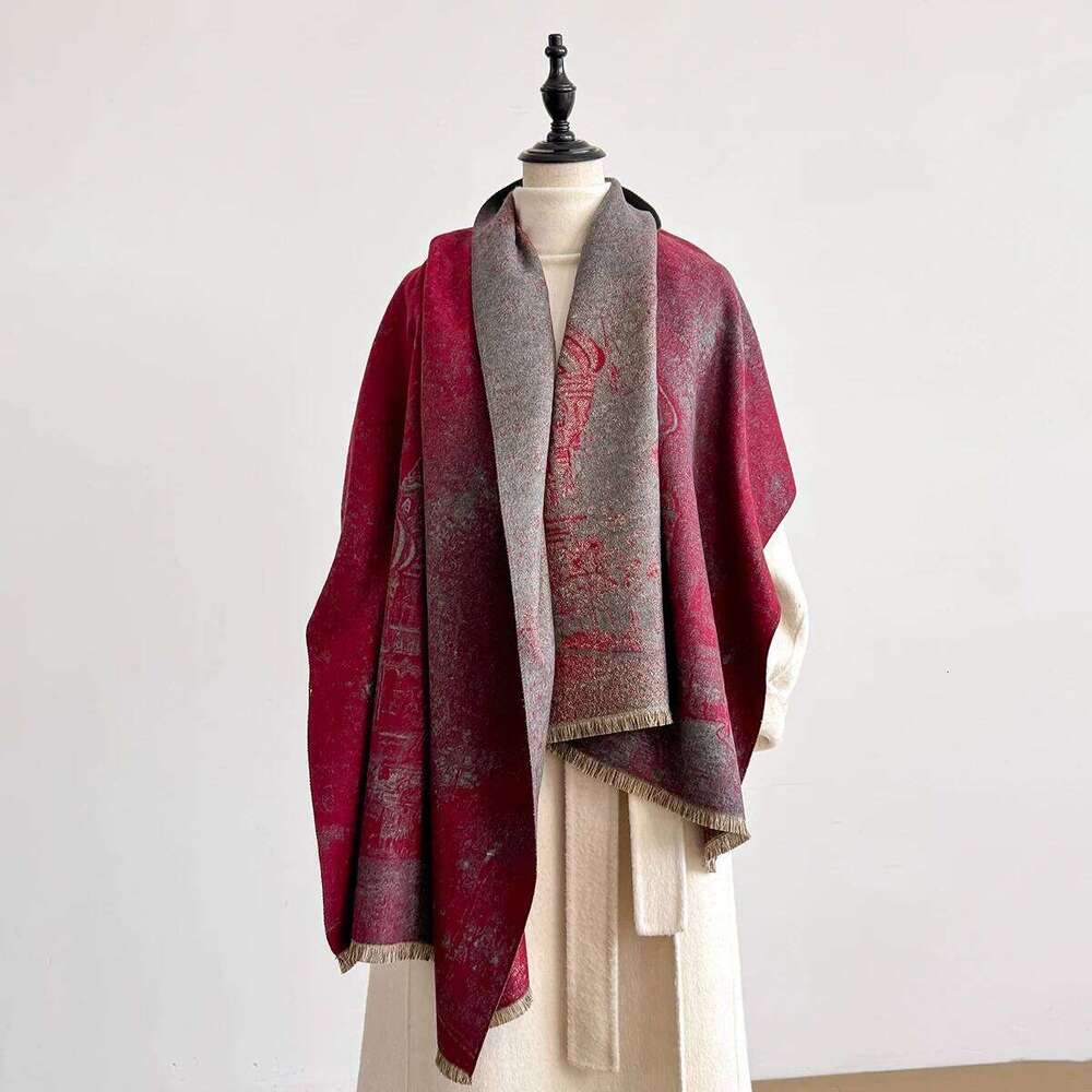 Two Sided Print Scarf Soft Warm Fringe Imitation cashmere Shawl Autumn and Winter Outdoor Coldproof Windproof Blanket Z260226